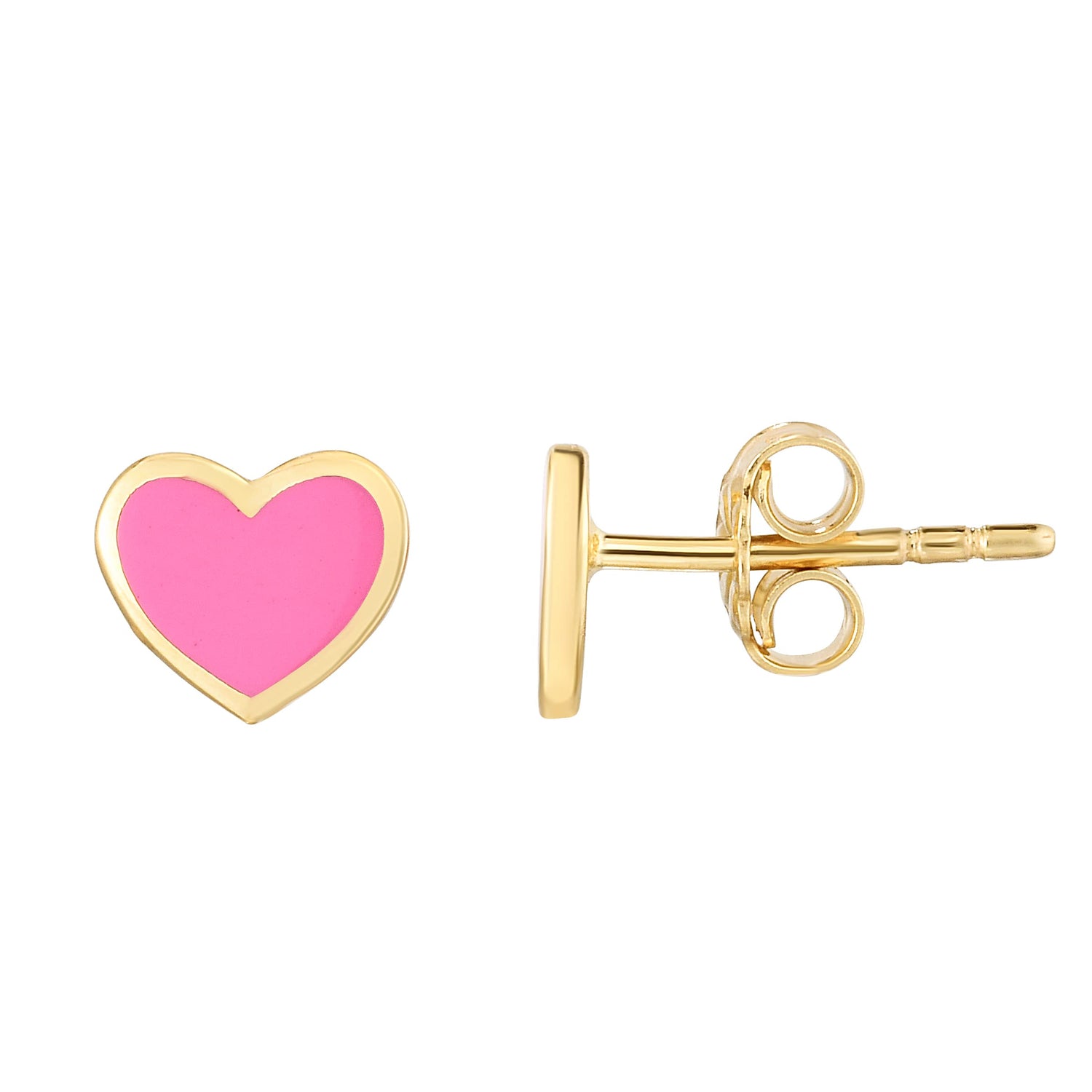 14k Yellow Gold 6mm High Polished Pink Heart Stud Earrings