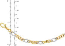 Load image into Gallery viewer, 14k Two-Tone Gold 4.5mm Ribbed White Gold Oval and Yellow Gold Circle Link Bracelet, 7.25 Inch
