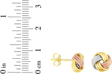 Load image into Gallery viewer, 14k Yellow Gold and White Gold and Rose Gold 9mm Polished &amp; Diamond Cut Love Knot Stud Earrings

