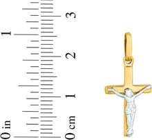 Load image into Gallery viewer, 14k Yellow Gold 0.8&quot; Classic Jesus Crucifix Two-Tone Cross Charm Pendant with optional Adjustable Chain Necklace
