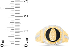 Load image into Gallery viewer, 10k Yellow Gold 14mm Virgin Mother Mary Onyx Two-Tone Railroad CZ Ring, Sizes 5 - 13
