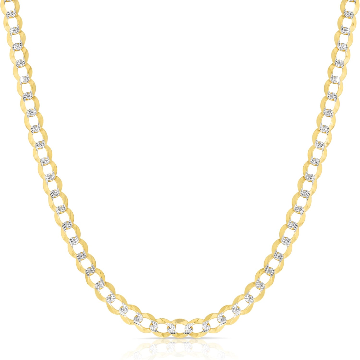 14k Yellow Gold and White Gold 4.7mm Solid Two-Tone Pave Curb Cuban Chain Necklace