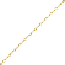 Load image into Gallery viewer, 14k Yellow Gold 7mm Clover Outline Link Charm Bracelet, 7 Inch
