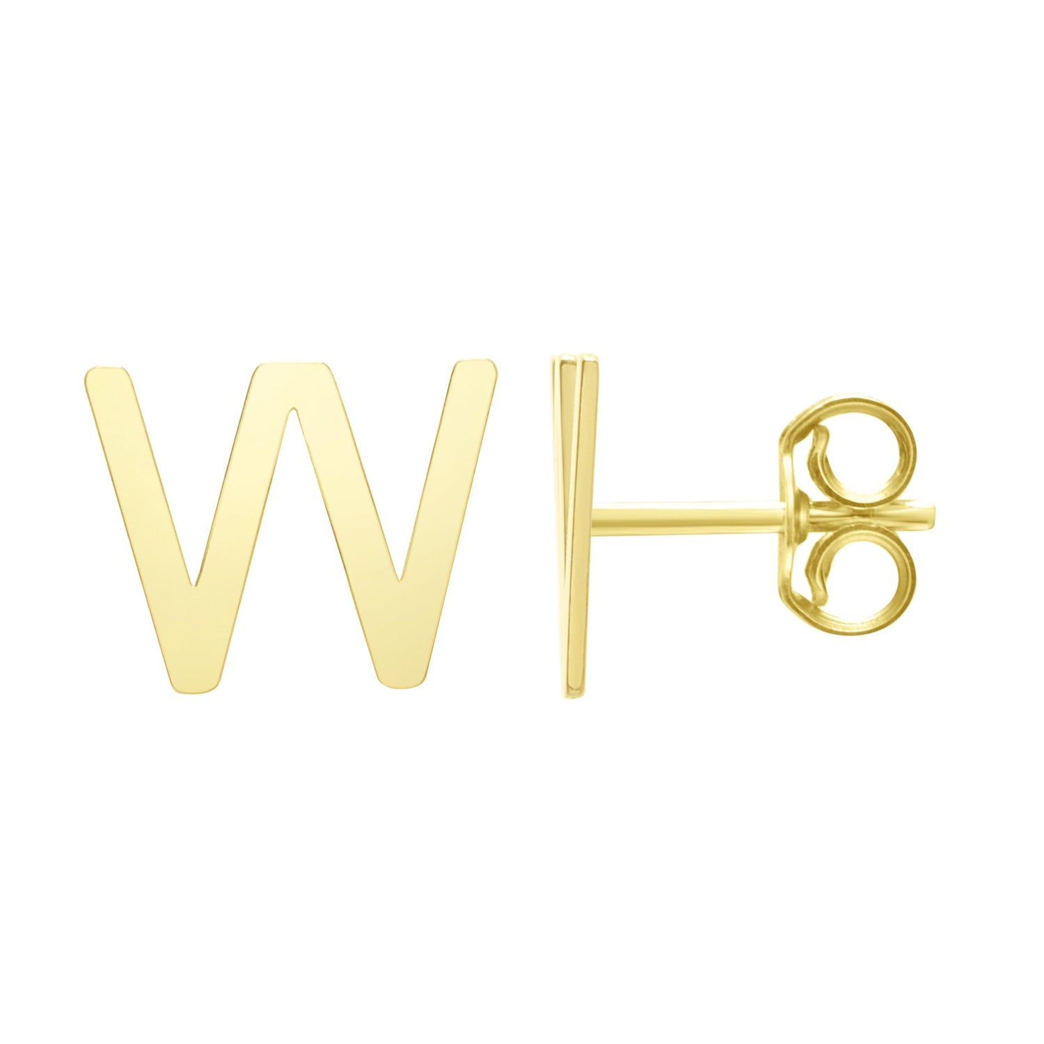 14k Yellow Gold 6.5mm High Polish Initial-W Stud Earrings