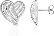 Load image into Gallery viewer, 925 Sterling Silver or 14k Gold over Silver 17mm Flat Back Ridged Heart Stud Earrings

