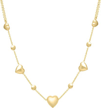 Load image into Gallery viewer, 14k Yellow Gold Puffed Heart Bead Station Adjustable Chain Friendship Necklace, 16 to 24 Inch
