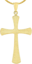 Load image into Gallery viewer, 14k Yellow Gold 1.1&quot; Diamond Cut Classic Cross Charm Pendant with optional Adjustable Chain Necklace
