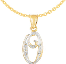 Load image into Gallery viewer, 10k Yellow Gold and White Gold Two-Tone 21.5mm Cursive Personalized Alphabet A-Z Initial Pendant with Optional 1.1mm Solid Cable Chain, 18 Inch
