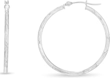 Load image into Gallery viewer, 14k White Gold 2mm x 25mm, 30mm or 45mm Diamond Cut Hoop Earrings
