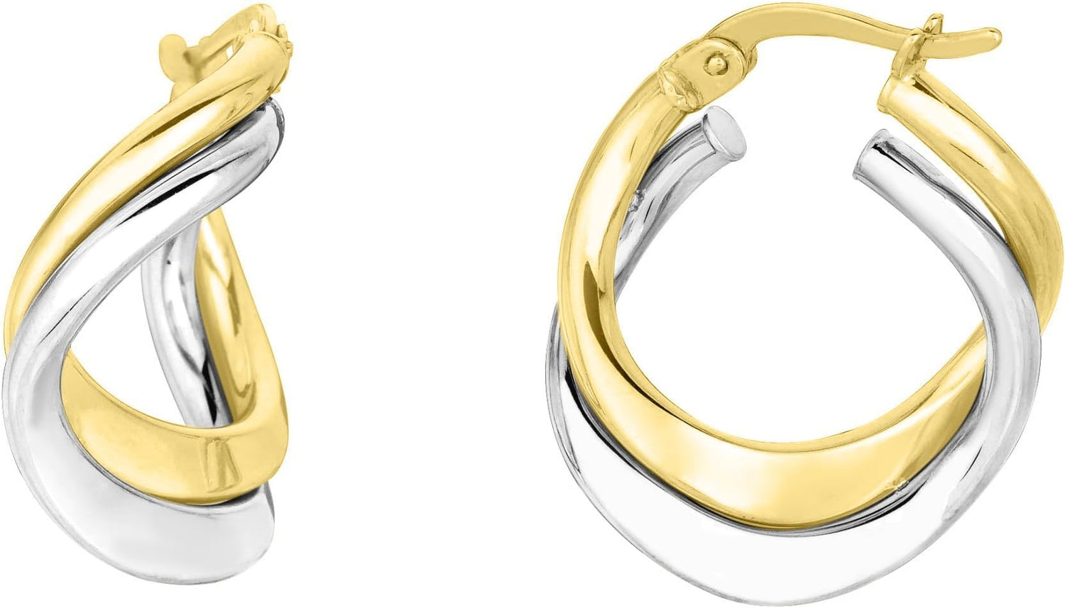 14k Yellow Gold and White Gold 22mm Mini Freeform Double Hoop Earrings