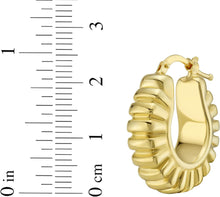 Load image into Gallery viewer, 14k Yellow Gold 24mm Puffed Ribbed Hoop Earrings
