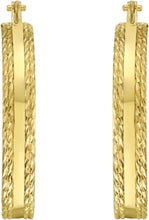 Load image into Gallery viewer, 14k Yellow Gold 3.5mm Diamond Cut Edge &amp; Polished Hoop Earrings
