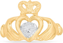 Load image into Gallery viewer, 10k Yellow Gold 12.8mm Claudagh Hand with CZ Crown Heart Ring, Sizes 4-10
