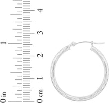Load image into Gallery viewer, 14k White Gold 2mm x 25mm, 30mm or 45mm Diamond Cut Hoop Earrings
