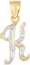 Load image into Gallery viewer, 10k Yellow Gold and White Gold Two-Tone 21.5mm Cursive Personalized Alphabet A-Z Initial Pendant with Optional 1.1mm Solid Cable Chain, 18 Inch
