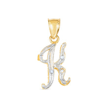 Load image into Gallery viewer, 10k Yellow Gold and White Gold Two-Tone 21.5mm Cursive Personalized Alphabet A-Z Initial Pendant with Optional 1.1mm Solid Cable Chain, 18 Inch

