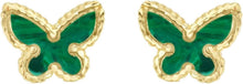 Load image into Gallery viewer, 14k Yellow Gold 8mm Turquoise, Malachite or Mother of Pearl Butterfly Studs Gemstone Earrings
