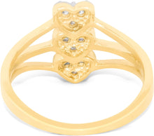 Load image into Gallery viewer, 10k Yellow Gold 12mm CZ Triple Heart Stack Triple Shank Two-Tone Ring, Sizes 4 - 9.5

