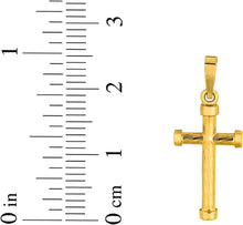 Load image into Gallery viewer, 14k Yellow Gold 0.8" Cylinder Tube Barrel Cross Charm Pendant with optional Adjustable Chain Necklace
