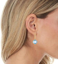 Load image into Gallery viewer, 14k Yellow Gold 30mm Blue Topaz Cushion Drop Earrings
