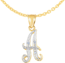 Load image into Gallery viewer, 10k Yellow Gold and White Gold Two-Tone 21.5mm Cursive Personalized Alphabet A-Z Initial Pendant with Optional 1.1mm Solid Cable Chain, 18 Inch
