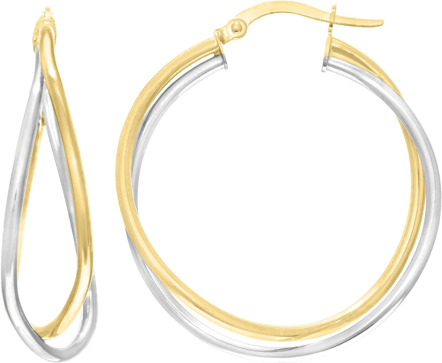 14k Yellow Gold and White Gold 25mm Medium Hoop Earrings