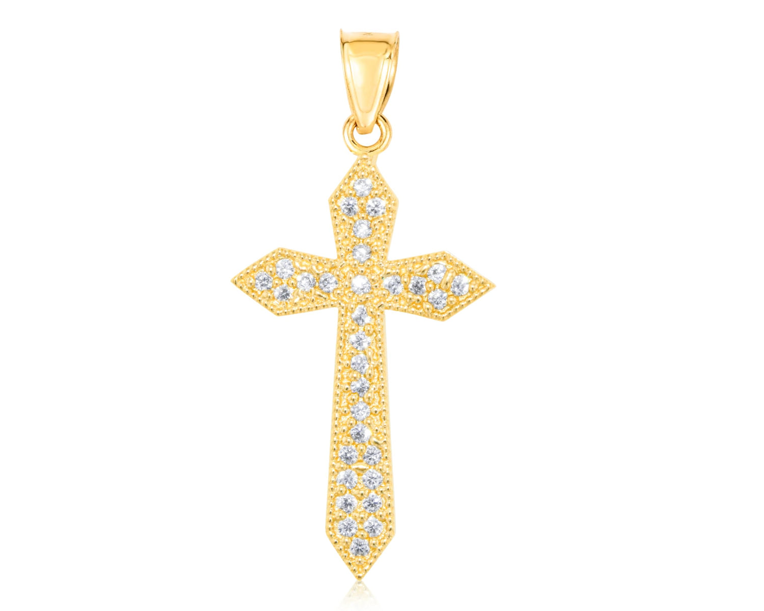 10k Yellow Gold Victorian CZ Cross Religious Pendant