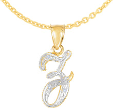 Load image into Gallery viewer, 10k Yellow Gold and White Gold Two-Tone 21.5mm Cursive Personalized Alphabet A-Z Initial Pendant with Optional 1.1mm Solid Cable Chain, 18 Inch
