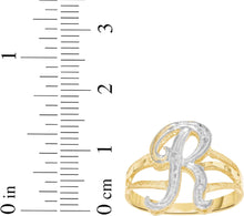 Load image into Gallery viewer, 10k Two-Tone Yellow Gold and White Gold 15mm Personalized A-Z Initial Cursive Letter Ring, Sizes 3 - 10
