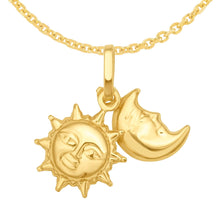 Load image into Gallery viewer, 14k Yellow Gold 19.3mm Polished Sun &amp; Moon with Optional Chain Pendant Charm
