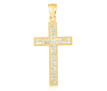 Load image into Gallery viewer, 10k Yellow Gold Double Row CZ Cross Religious Pendant
