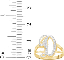 Load image into Gallery viewer, 10k Two-Tone Yellow Gold and White Gold 15mm Personalized A-Z Initial Cursive Letter Ring, Sizes 3 - 10
