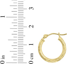 Load image into Gallery viewer, 14k Yellow Gold 2mm Diamond Cut Tube Hoop Earrings
