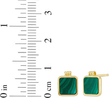 Load image into Gallery viewer, 14k Yellow Gold 9.1mm Square Natural Gemstone Stud Earrings (Malachite, Mother of Pearl, Black Onyx)
