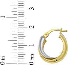 Load image into Gallery viewer, 14k Yellow Gold 17mm x 9.5mm Interlocking Trinity Hoop Two-Tone Earrings
