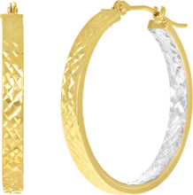 Load image into Gallery viewer, 14k Yellow Gold and White Gold 3mm x 25mm Diamond Cut Hoop Earrings
