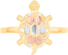 Load image into Gallery viewer, 10k Yellow Gold 15mm CZ Turtle Tri-Tone Ring, Sizes 4 - 9.5
