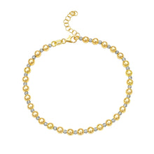 Load image into Gallery viewer, 14k Two-Tone Gold 4mm Alternating Smooth and Faceted Bead Link Bracelet or Anklet, Adjustable 8" - 9 Inch
