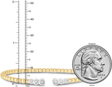 Load image into Gallery viewer, Italian 14k Two-Tone Gold .17cttw Diamond 3mm Beaded Open Cuff Bangle Bracelet
