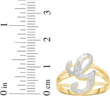 Load image into Gallery viewer, 10k Two-Tone Yellow Gold and White Gold 15mm Personalized A-Z Initial Cursive Letter Ring, Sizes 3 - 10
