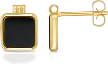 Load image into Gallery viewer, 14k Yellow Gold 9.1mm Square Natural Gemstone Stud Earrings (Malachite, Mother of Pearl, Black Onyx)
