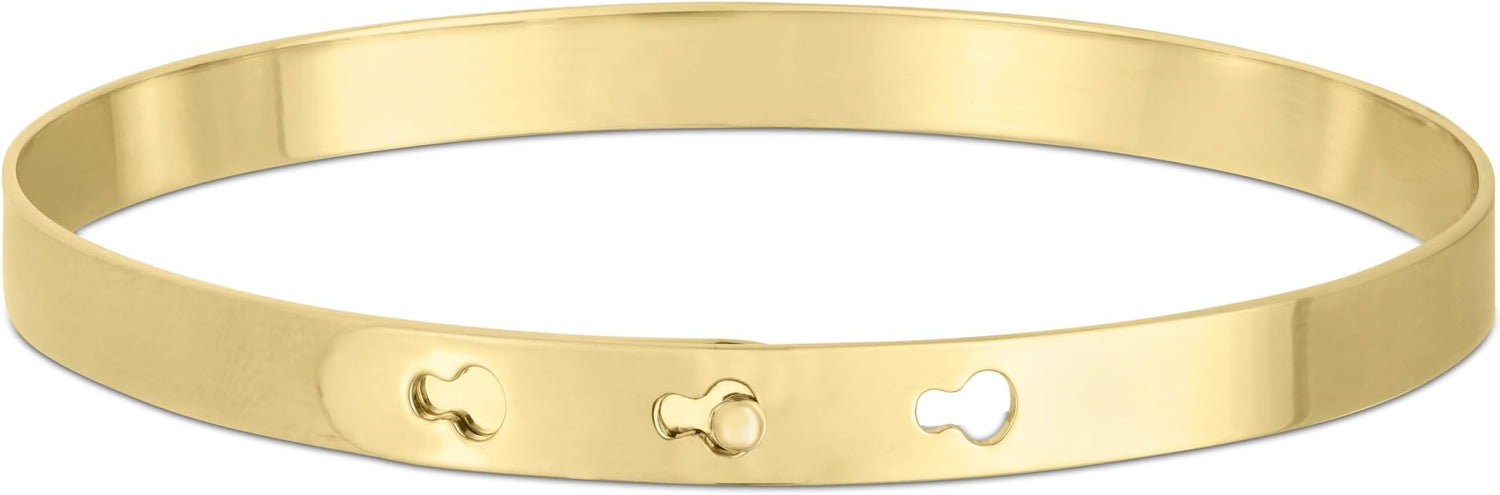 14k Yellow Gold 6mm Solid Shiny High Polish Keyhole Bangle Adjustable Bracelet 7