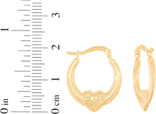 Load image into Gallery viewer, 10k Yellow Gold 20.6mm Polished &amp; Textured Heart Hoop Earrings
