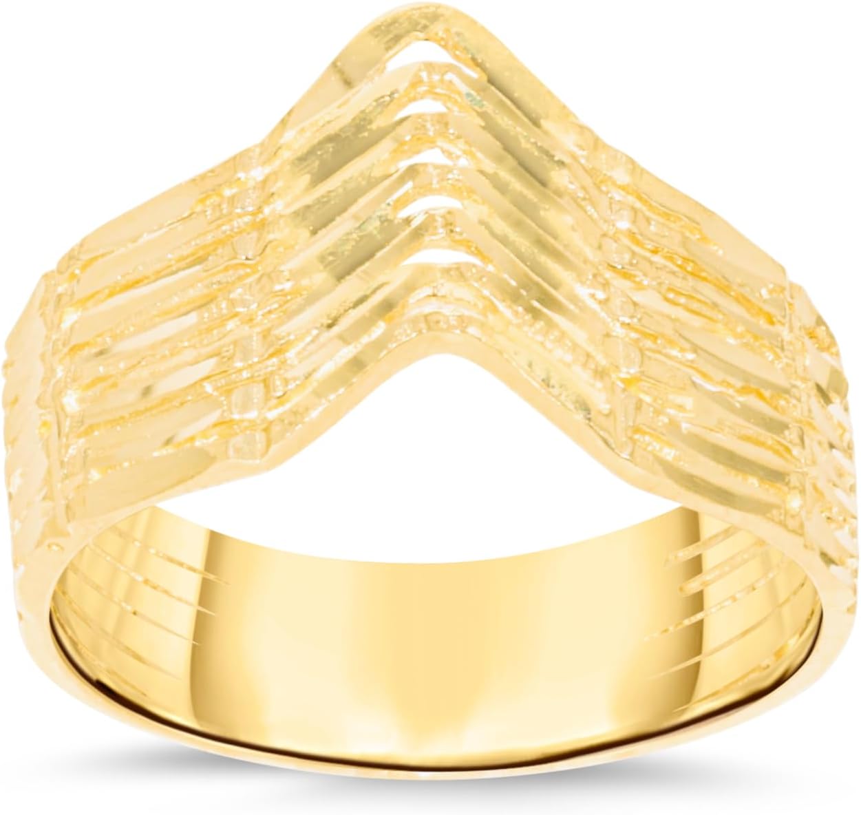 10k Yellow Gold 10mm Striped Chevron Ring
