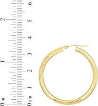 Load image into Gallery viewer, 14k Yellow Gold 3mm x 15mm, 20mm, 25mm or 35mm Diamond Cut &amp; Polished Hoop Earrings
