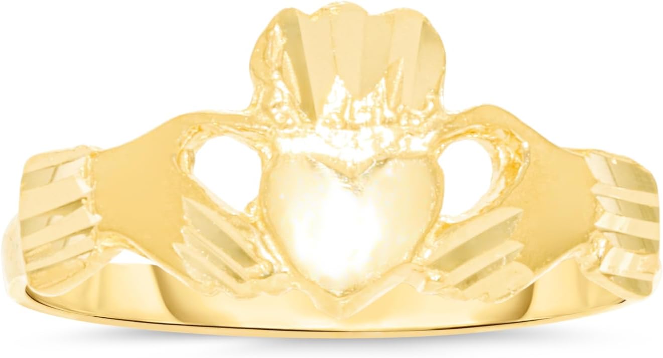 10k Yellow Gold 9mm Claddagh Heart Filigree Ring