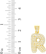 Load image into Gallery viewer, 10k Yellow Gold 0.7&quot; Pave CZ Personalized Bubble Alphabet Letter A - Z Initial Charm Pendant with optional Chain Necklace
