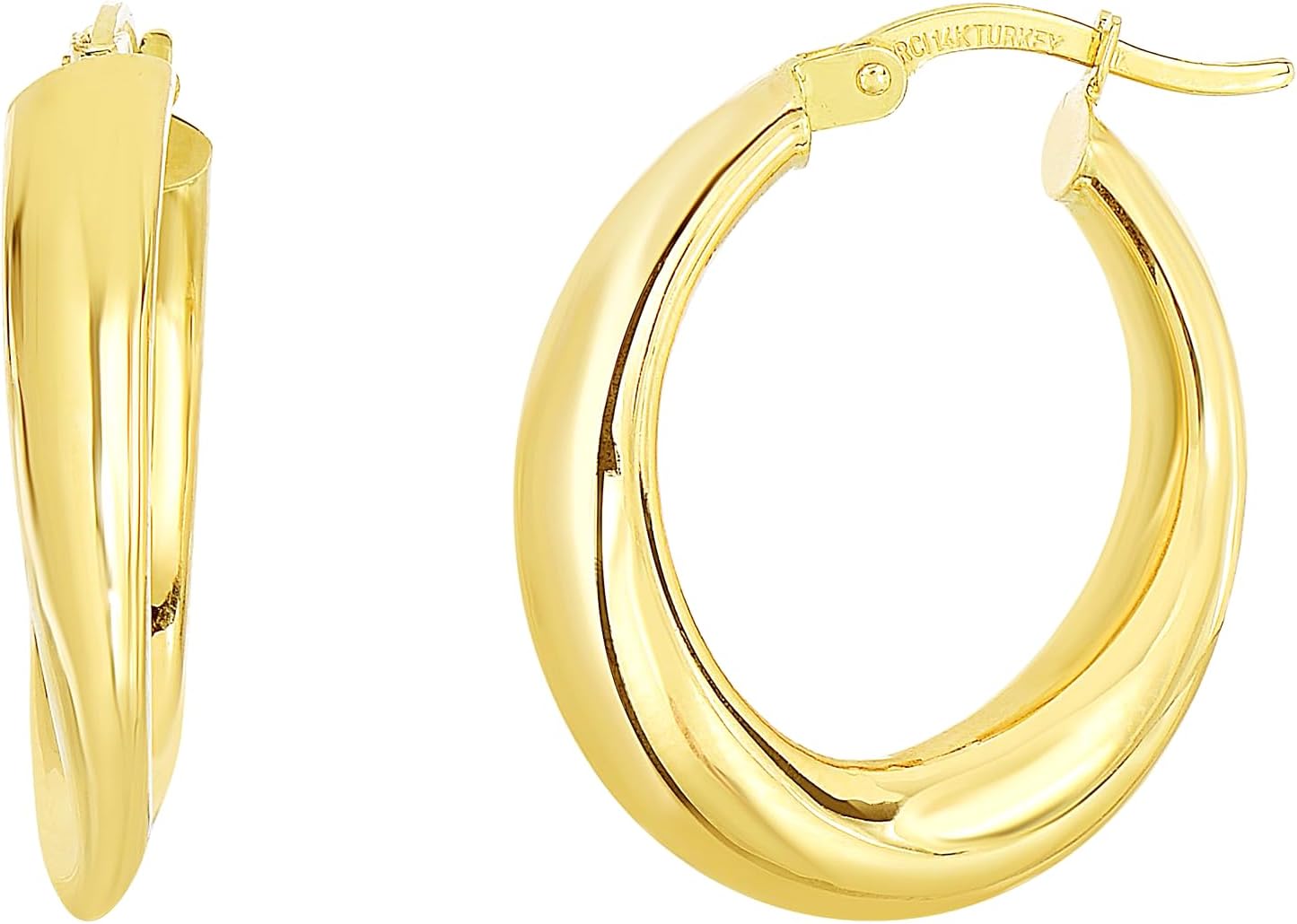 14k Yellow Gold 5mm x 20mm Graduated Oval Hoop Earrings