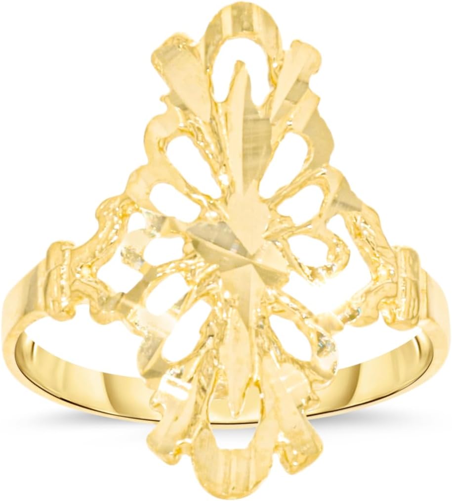 10k Yellow Gold 22.1mm Slim Oval Openwork Filigree Ring