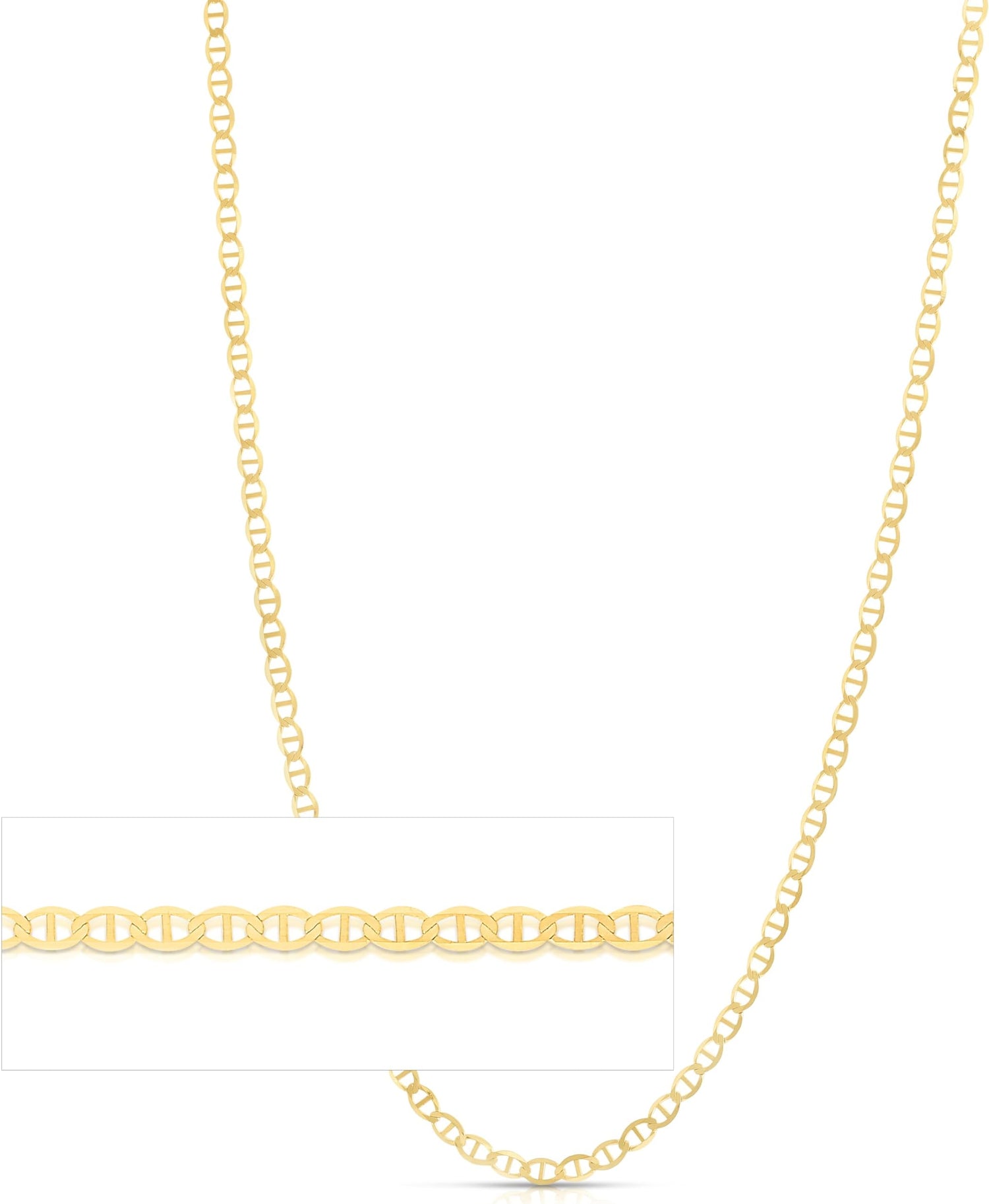 14k Yellow Gold 3.2mm Solid Mariner Chain Necklace